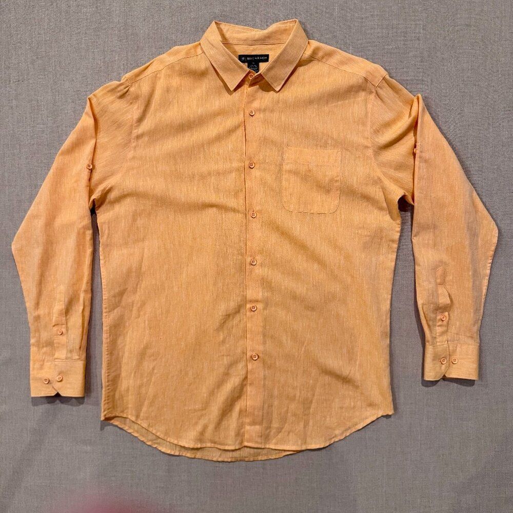 Bachrach Linen Blend Button Down Shirt Orange Long Sleeve Lightweight XL